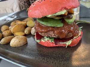 Bad Santa burger with potatoes 🎅🏻🍔🥔 #Veganuary at Vegan's Prague in Prague