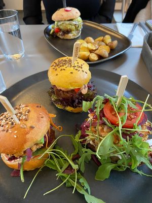 Burger selection and the Snowman burger🍔   at Vegan's Prague in Prague