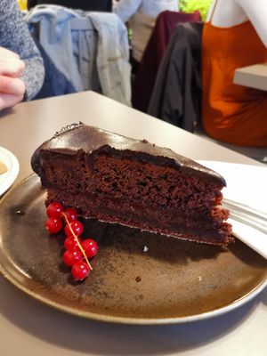 Chocolate cake at Vegan's Prague in Prague