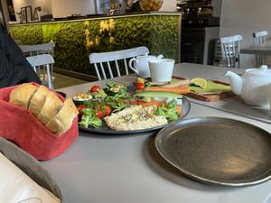 Mixed starters and homemade bread   at Vegan's Prague in Prague