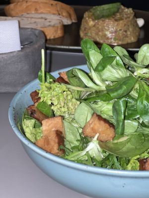 Side salad with extra tempeh   at Vegan's Prague in Prague