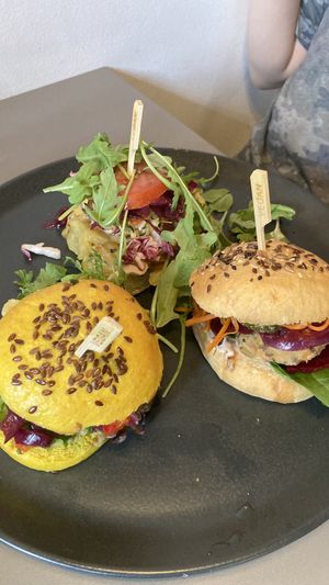 Trio variation of burgers  at Vegan's Prague in Prague