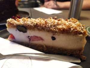 Raw blueberry-raspberry cake at Vegan's Prague in Prague