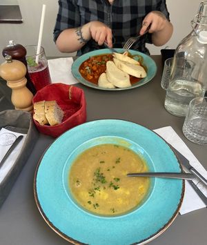Soup of the day and goulash   at Vegan's Prague in Prague
