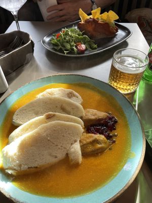 Svickova with dumplings   at Vegan's Prague in Prague