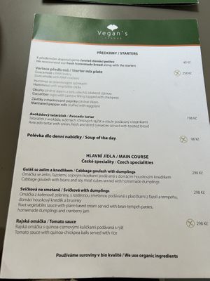 Menu March 2023  at Vegan's Prague in Prague