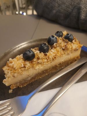 blueberry crumble cake at Vegan's Prague in Prague