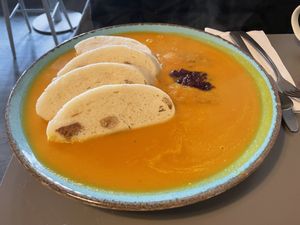 Dumplings and root vegetable cream sauce   at Vegan's Prague in Prague