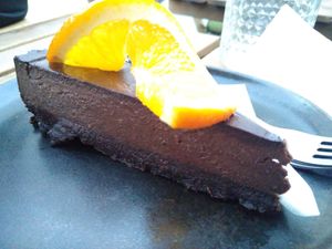 Orange-chocolate cake at Vegan's Prague in Prague