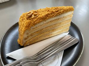 vegan honey cake  at Vegan's Prague in Prague