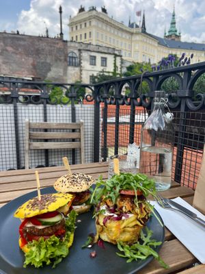 Mini burgers on the roof at Vegan's Prague in Prague