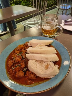 Cabbage Goulash with dumplings at Vegan's Prague in Prague