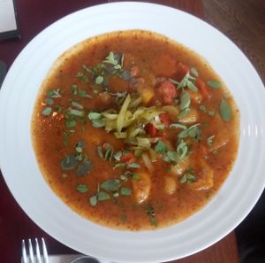 Traditional potato goulash at Vegan's Prague in Prague