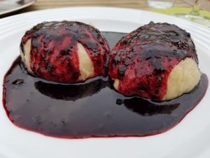 blueberry dumpling at Vegan's Prague in Prague