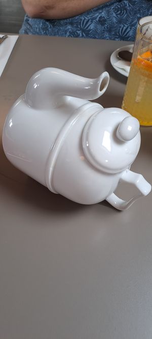 Cute teapot for fruit tea at Vegan's Prague in Prague