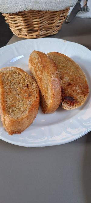 Tasty "toasted bread" actually fried garlic bread 😋 at Vegan's Prague in Prague