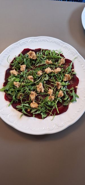 Wonderful beetroot carpaccio to start. at Vegan's Prague in Prague