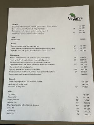Food menu  at Vegan's Prague in Prague