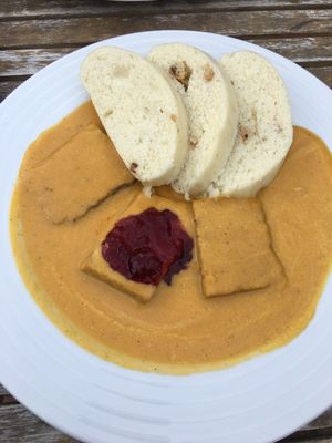 Svickova with smoked tempeh!! at Vegan's Prague in Prague