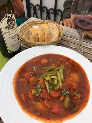 Traditional potatoes goulash:)) at Vegan's Prague in Prague