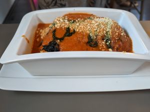 lasagna at Vegan's Prague in Prague