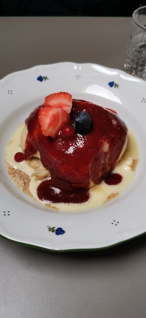 Plum dumpling at Vegan's Prague in Prague