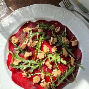 Beetroot carpaccio at Vegan's Prague in Prague