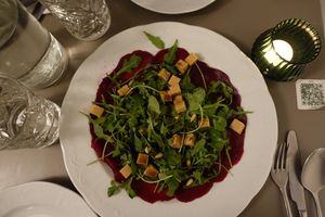 Appetizer: Beetroot carpaccio #Veganuary at Vegan's Prague in Prague