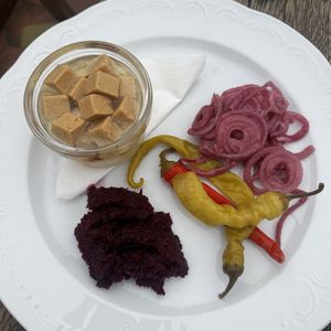 Tofu & Cashew Cheese starter  at Vegan's Prague in Prague