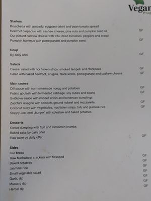 The food menu at Vegan's Prague in Prague