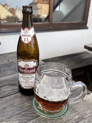 “Semi dark“ Czech beer, very good  at Vegan's Prague in Prague