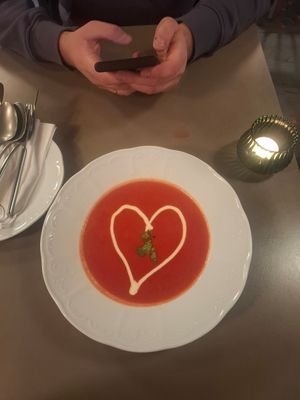 Soup of the day (today beatroot and carrot) at Vegan's Prague in Prague