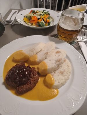 Knedliki svíčková + salad at Vegan's Prague in Prague