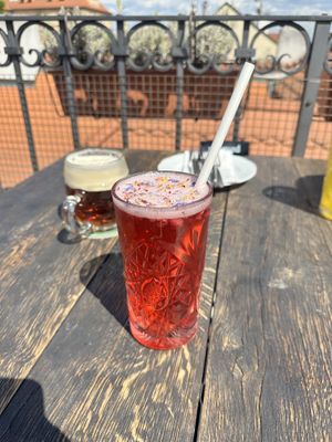 Homemade lemonade - raspberryy  at Vegan's Prague in Prague