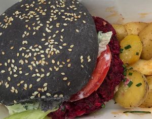Darth Vader burger at Vegan's Prague in Prague