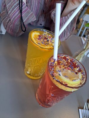 Passionfruit lemonade and raspberry lemonade at Vegan's Prague in Prague