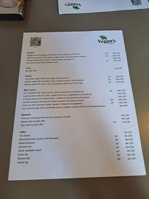 Menu at Vegan's Prague in Prague