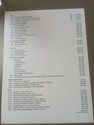 Menu (Drinks) at Vegan's Prague in Prague