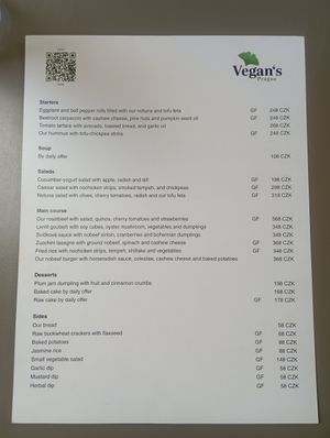 Menu (plate and dessert) at Vegan's Prague in Prague