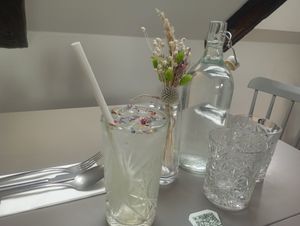 Coconut lemonade (still, not sparkling) at Vegan's Prague in Prague