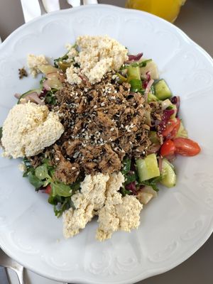 "tuna" salad with vegan feta at Vegan's Prague in Prague