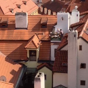 view of the restaurant's terrace from the Hradčany castle at Vegan's Prague in Prague