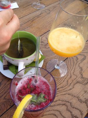 lemonade, green tea and orange juice at Vegan's Prague in Prague