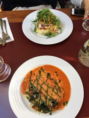 The burger and lasagne  at Vegan's Prague in Prague