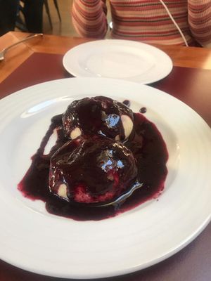 Sweet blueberry dumplings  at Vegan's Prague in Prague