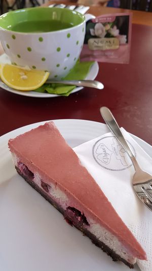 Raw chocolate cherry pie at Vegan's Prague in Prague