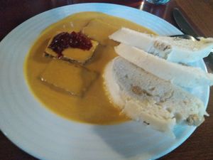 Tempeh in root-veggetable sauce  with dumplings at Vegan's Prague in Prague