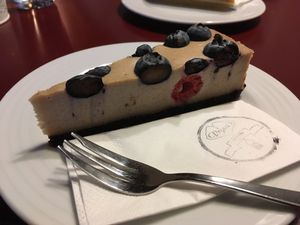 Berry raw cake at Vegan's Prague in Prague