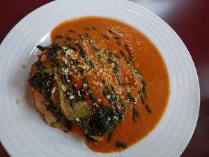 Zucchini lasagne at Vegan's Prague in Prague