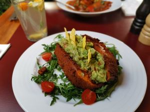 Sweet potato with guacamole, yum! at Vegan's Prague in Prague